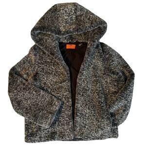 Patrizia Luca Milano Faux Fur Hooded Jacket Women's Size Large Black Gray‎ Knit
